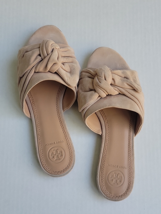 Tory Burch Shoes - Tory Burch Nude Knotted Suede Slide Mules